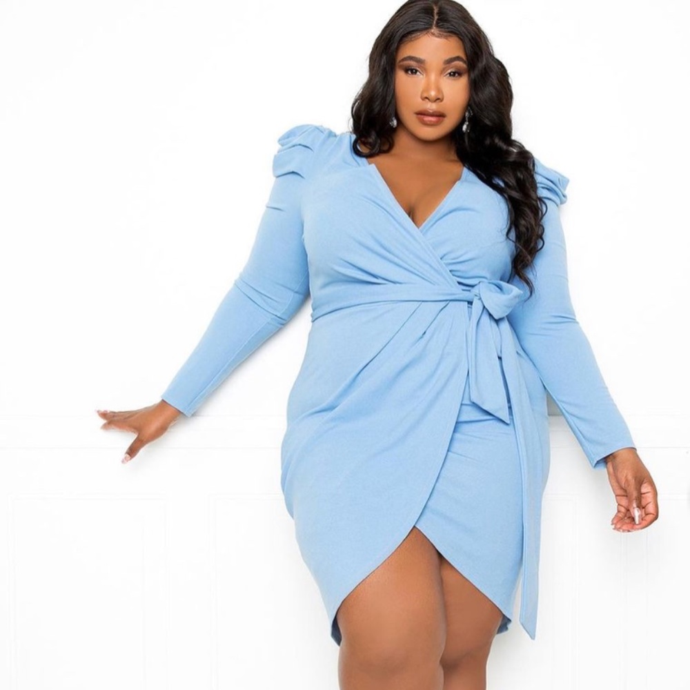 NWT Buxom Couture Power Shoulder Wrapped Midi Dress Size 3X